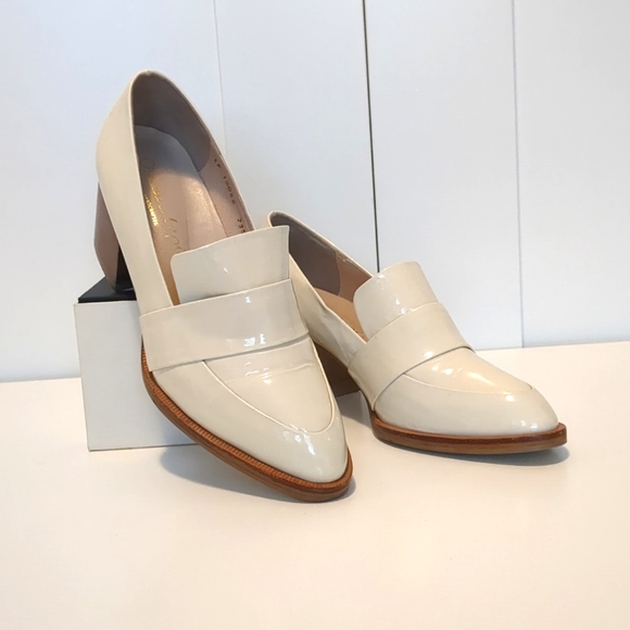 Leather Loafer Style Heels Cream and Wood by Chaussure Lapin - Picture 3 of 10
